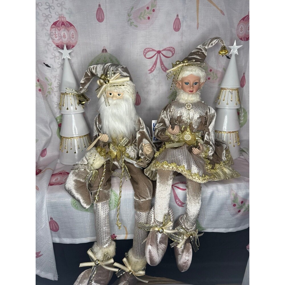 Christmas Elf Shelf Sitter Set, Gold/Taupe